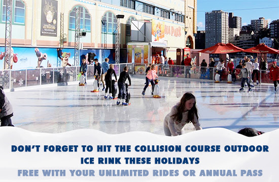 Don’t forget to hit the Collision Course Outdoor Ice Rink these holidays! Free with your Unlimited Rides or Annual Pass