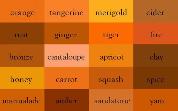 The Color Thesaurus | Color names, Color shades, Orange