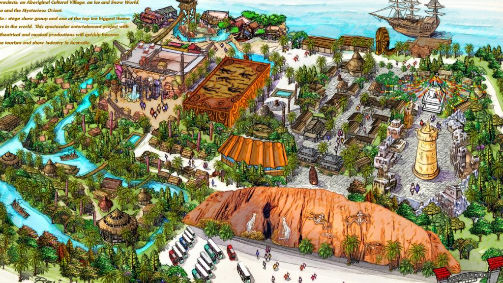 An artist impression of the Songcheng group’s planned theme park at Carrara. Imaged supplied by Canford Property Group